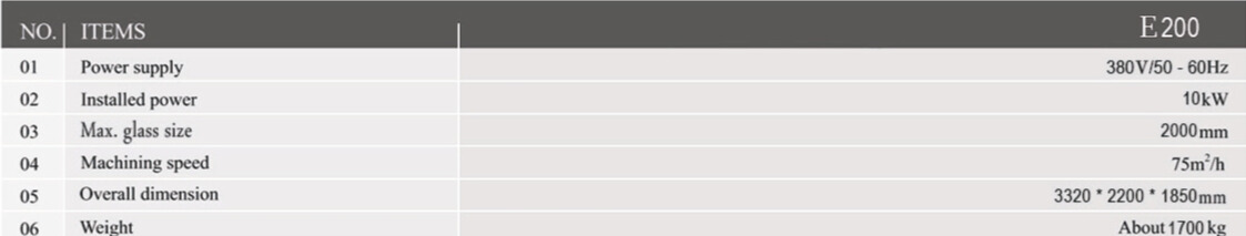 جدول المواصفات الفنية للماكينة